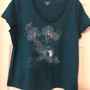 🌟BNWOT St Johns Bay S/S Tee Teal w/Print Size: XL